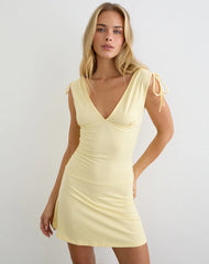 Carmila Gathered Mini Dress in Jersey Lemon